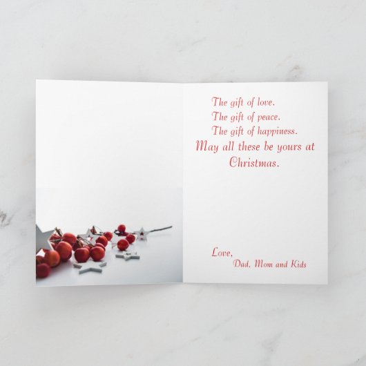 Vier foto's rode grens Liefde Vrede Geluk Feestdagen Kaart (Binnen)