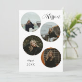 Vier foto's ronde afstudeeraankondiging kaart (Staand voorkant)