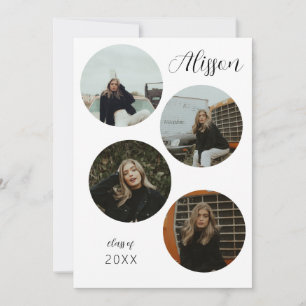 Vier foto's ronde afstudeeraankondiging kaart