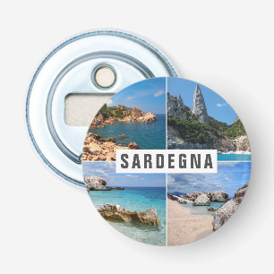 Vier foto's Sardinië stranden collage souvenir Button Flesopener