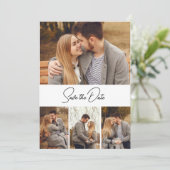 Vier foto's tweezijdig huwelijk save the date (Staand voorkant)