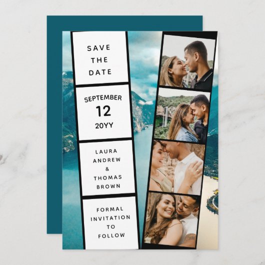 Vier Foto's verzamelen film die de datum opslaat Kaart (Voorkant / Achterkant)