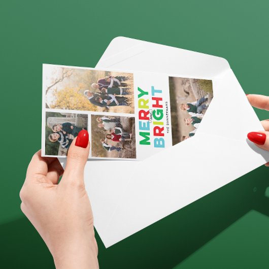 Vier foto's Vrolijke heldere en kleurrijke Skinny  Feestdagenkaart