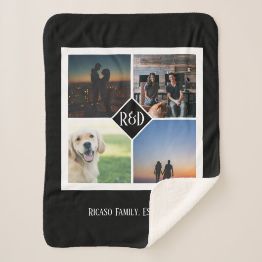 Vier fotosjabloon en Monogram gepersonaliseerd Sherpa Deken (Voorkant)