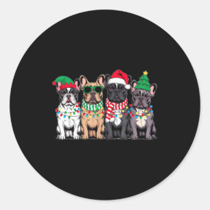 Vier Franse Bulldog Honden Kerst Merry Santa Rei Ronde Sticker