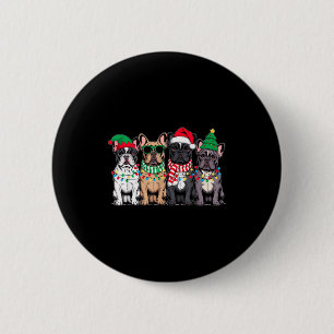 Vier Franse Bulldog Honden Kerst Morsig Santa Rei Ronde Button 5,7 Cm