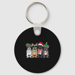 Vier Franse Bulldog Honden Kerst Morsig Santa Rei Sleutelhanger