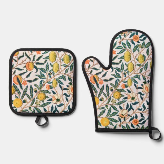 Vier Fruit Patroon, William Morris Ovenwant & Pannenlap Set (Voorkant)