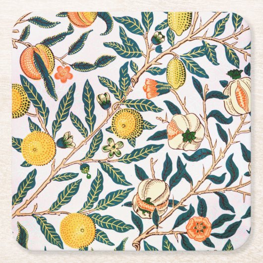 Vier fruit, William Morris Kartonnen Onderzetters (Voorkant)