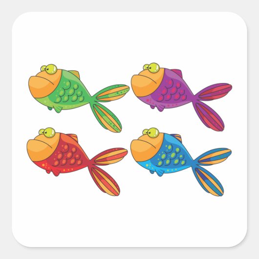Vier Funny Fish Square Sticker (Voorkant)