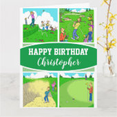 Vier Funny Golfer Cartoon Illustraties Kaart (Gele Bloem)