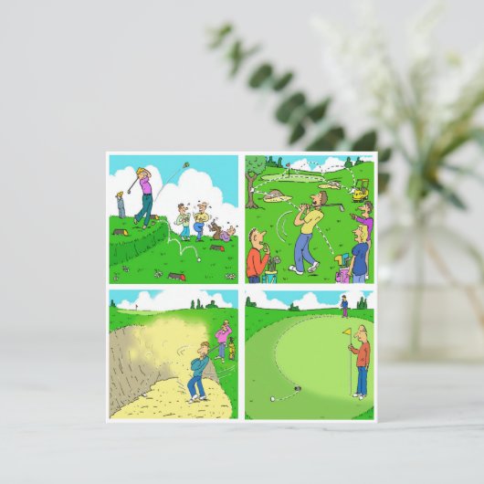 Vier Funny Golfer Cartoons (Staand voorkant)