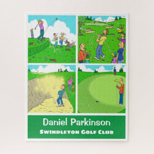 Vier Funny Golfer Cartoons Jigzaag Puzzle Legpuzzel