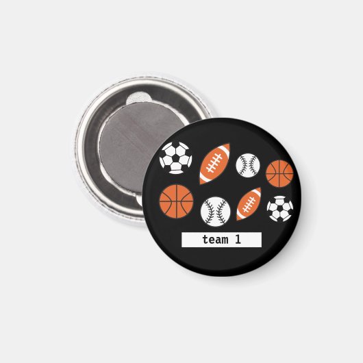 Vier Funny Sports Balls Magnet (Voorkant / Achterkant)