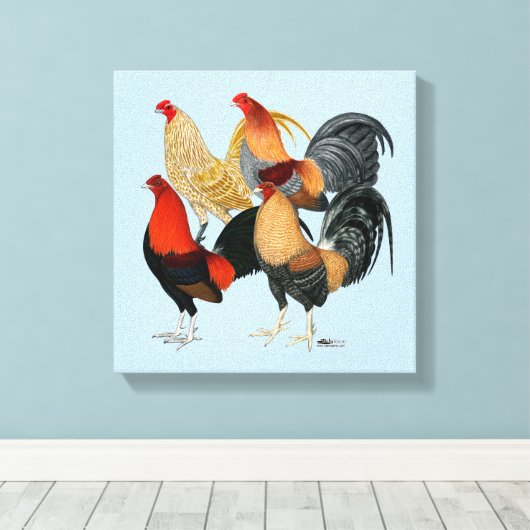 Vier Gamecocks Canvas Afdruk (Insitu (Houten vloer))