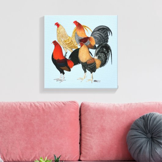 Vier Gamecocks Canvas Afdruk (Insitu (Woonkamer))