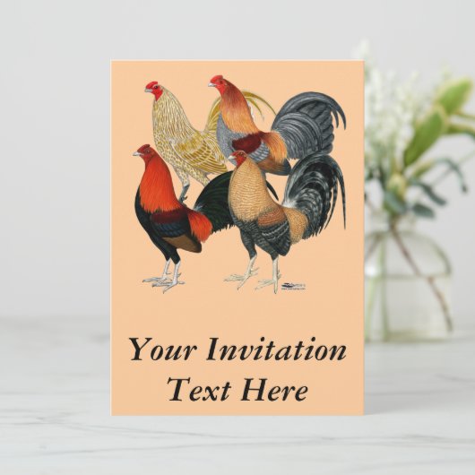 Vier Gamecocks Kaart (Staand voorkant)