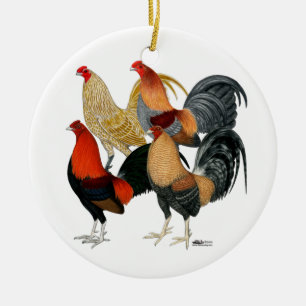 Vier Gamecocks Keramisch Ornament
