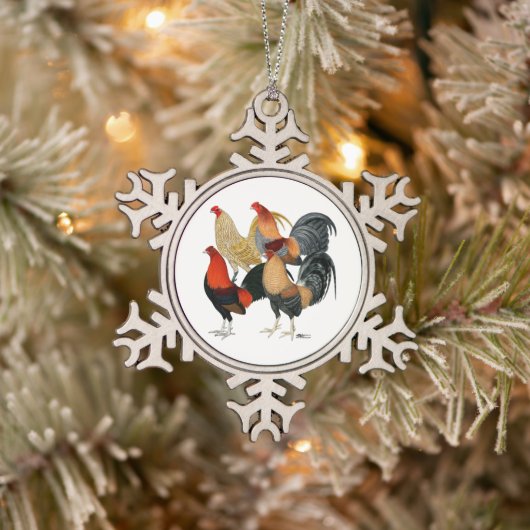 Vier Gamecocks Tin Sneeuwvlok Ornament (Boom)