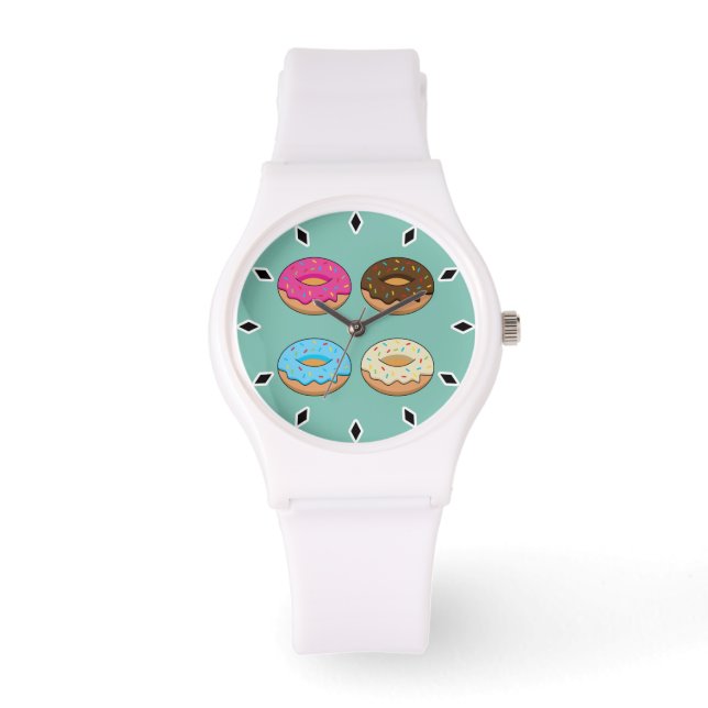 Vier geassorteerde donuts patroon horloge (Voorkant)