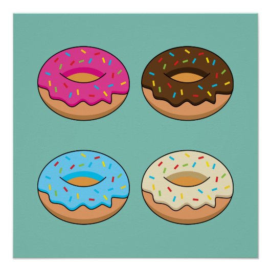 Vier geassorteerde donuts patroon perfect poster (Voorkant)
