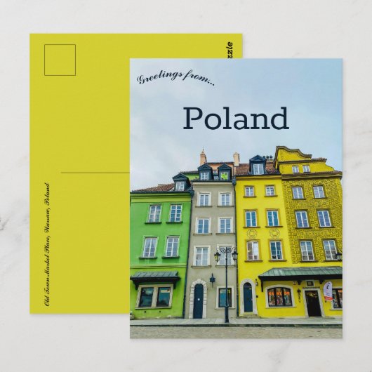 Vier gebouwen op het Oude Stadsplein Warschau Pole Briefkaart (Voorkant / Achterkant)