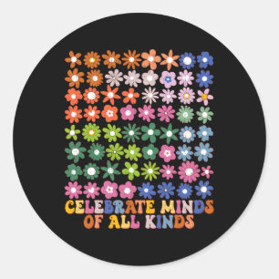 Vier geesten van alle soorten Groovy Flower Autism Ronde Sticker