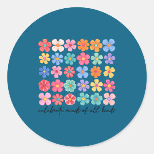 Vier geesten van diverse bloemen neurodiversiteit ronde sticker