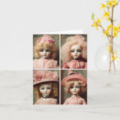 Vier gekleed in roze griezelige  poppen kaart (Gele Bloem)