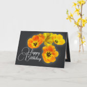 Vier gele Oranje Tulpen grijze achtergrond Birthda Kaart (Gele Bloem)