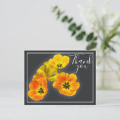 Vier gele Oranje Tulps grijze achtergrond Dank u Briefkaart (Staand voorkant)