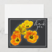 Vier gele Oranje Tulps grijze achtergrond Dank u Briefkaart (Voorkant / Achterkant)