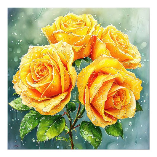 Vier gele rozen foto afdruk (Voorkant)