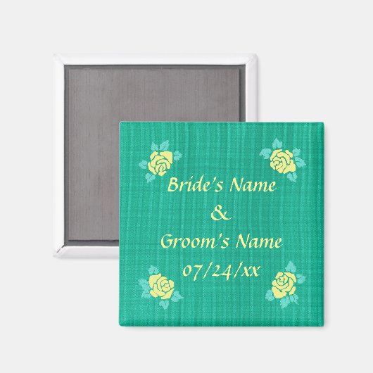 Vier gele rozen Groene Blauwgroen gegoten weduwnet Magneet (Voorkant / Achterkant)