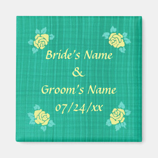 Vier gele rozen Groene Blauwgroen gegoten weduwnet Magneet