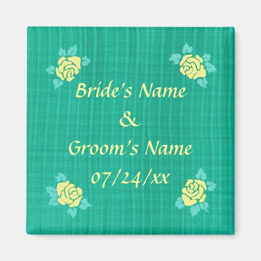 Vier gele rozen Groene Blauwgroen gegoten weduwnet Magneet (Voorkant)