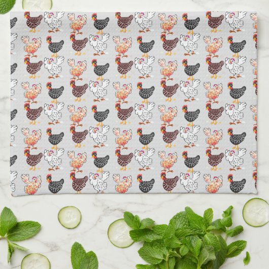 Vier gelukkige kippen theedoek (Gevouwen)
