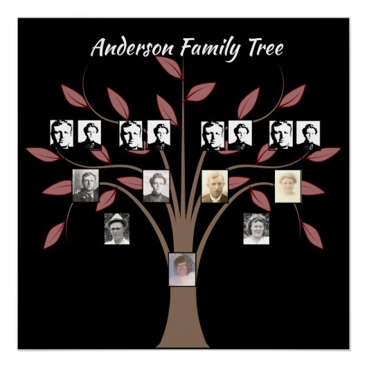 Vier generatie foto stamboom Whispy rood blad Perfect Poster (Voorkant)