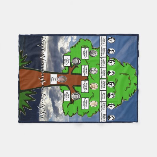 Vier generaties fotostamboom tekenen wolken fleece deken (Voorkant (Horizontaal))