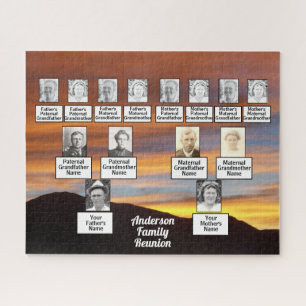 Vier generaties stamboom op Oranje zonsondergang f Legpuzzel