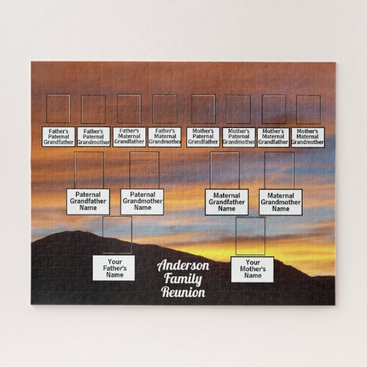 Vier generaties stamboom op Oranje zonsondergang f Legpuzzel (Horizontaal)