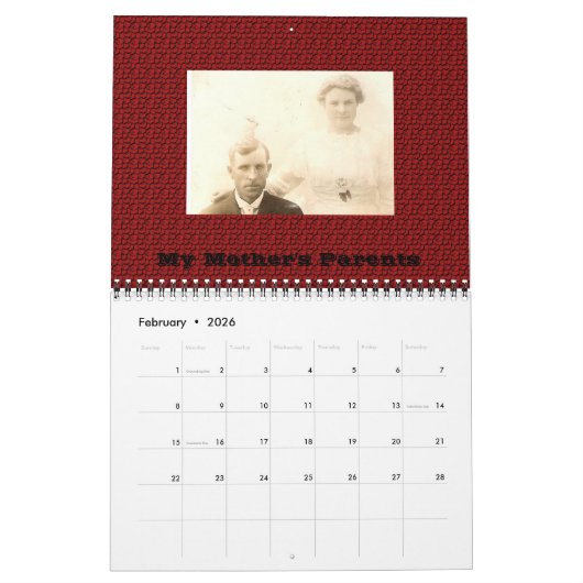 Vier Generation Photo Family Tree Agenda Kalender (Feb 2026)