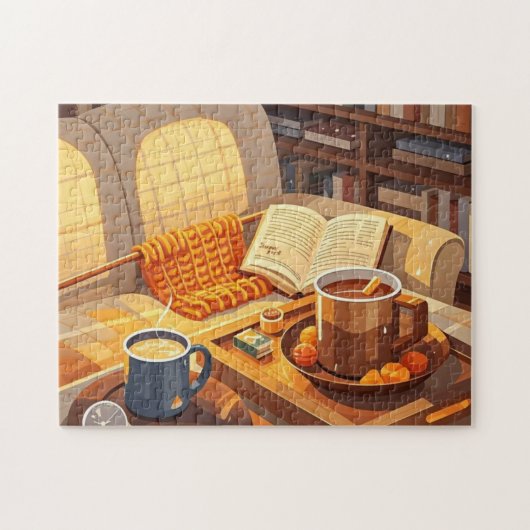 Vier gezellige nachten gebreide deken en warm legpuzzel (Horizontaal)