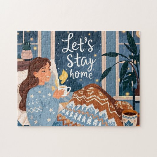 Vier gezellige nachten gebreide deken legpuzzel (Horizontaal)