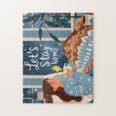 Vier gezellige nachten gebreide deken legpuzzel (Verticaal)