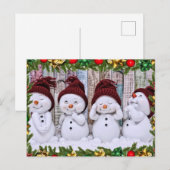 Vier glimlachende speelgoed sneeuwmannen briefkaart (Voorkant / Achterkant)