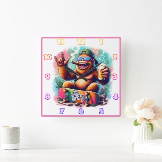 Vier goede vibes met een feestliefhebbende aap vierkante klok (Huis)