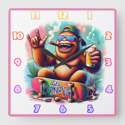 Vier goede vibes met een feestliefhebbende aap vierkante klok (Voorkant)