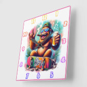 Vier goede vibes met een feestliefhebbende aap vierkante klok (Hoek)