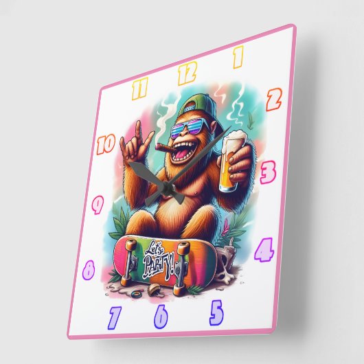 Vier goede vibes met een feestliefhebbende aap vierkante klok (Hoek)